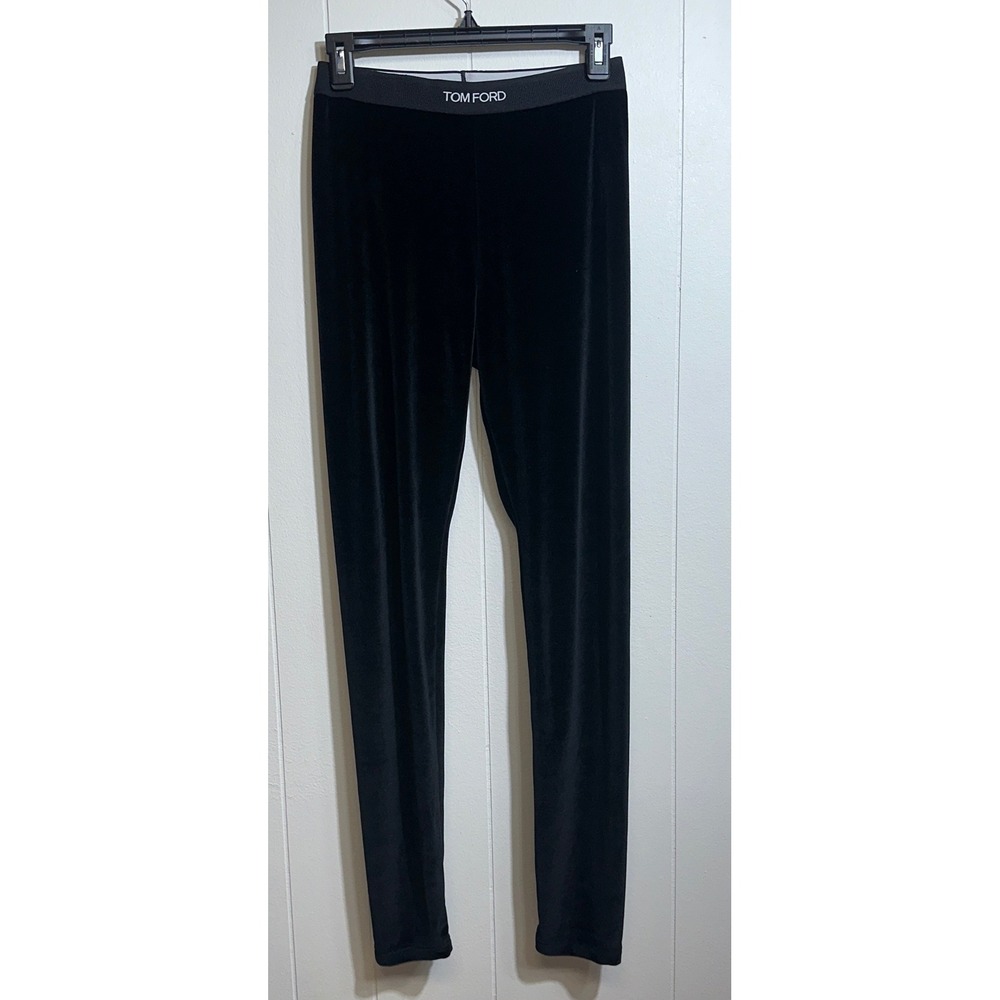 Tom Ford Womens Black Velvet Logo Waistband Leggings PAJ121 JEX065 Size M